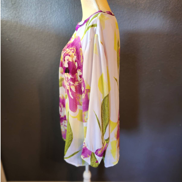 Worthington Women's Long Sleeve VNeck Spring Purple Yellow Floral Blouse Plus 3X - Picture 5 of 7